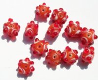 12 8-10mm Orange, White, & Red Bumpy Beads
